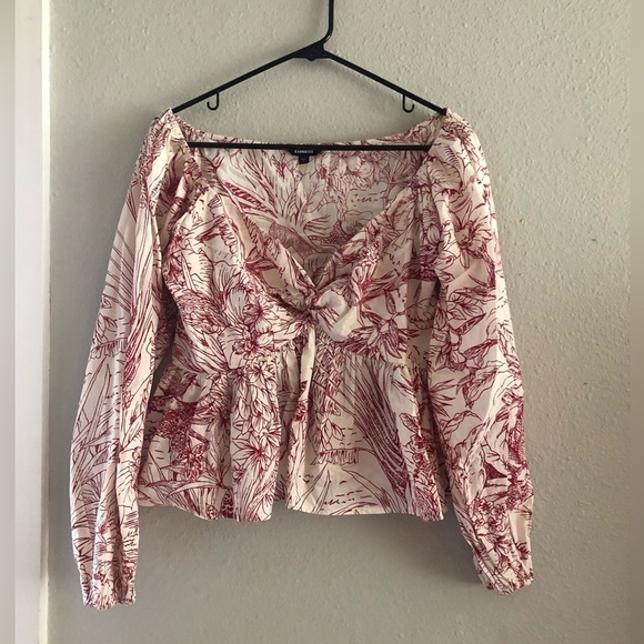 Express Printed Off The Shoulder Twist Front Peplum Top size Small - Picture 11 of 15